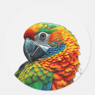 Vibrant Kaleidoscopic Parrot Pattern Classic Round Sticker