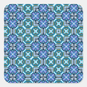 Vibrant Kaleidoscopic Pattern in Blues Square Sticker