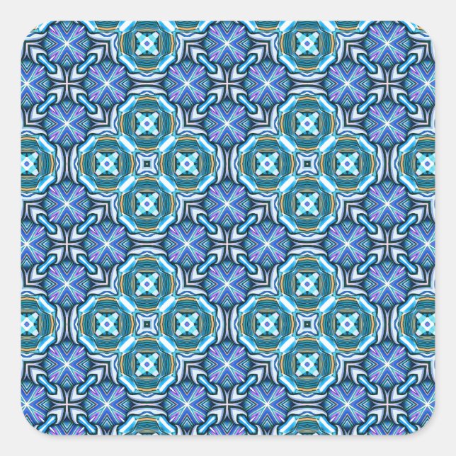 Vibrant Kaleidoscopic Pattern in Blues Square Sticker (Front)