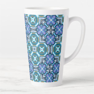 Vibrant Kaleidoscopic Pattern in Plues Latte Mug