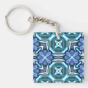 Vibrant Kaleidoscopic Star-like Motifs Key Ring