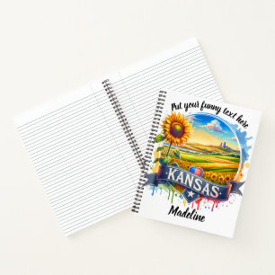 Vibrant Kansas landscape with sunflowers at sunset Notebook