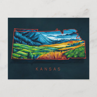 Vibrant Kansas Map Art Postcard