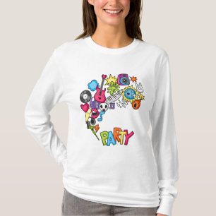 Vibrant Kawaii Music Party Doodle Art T-Shirt