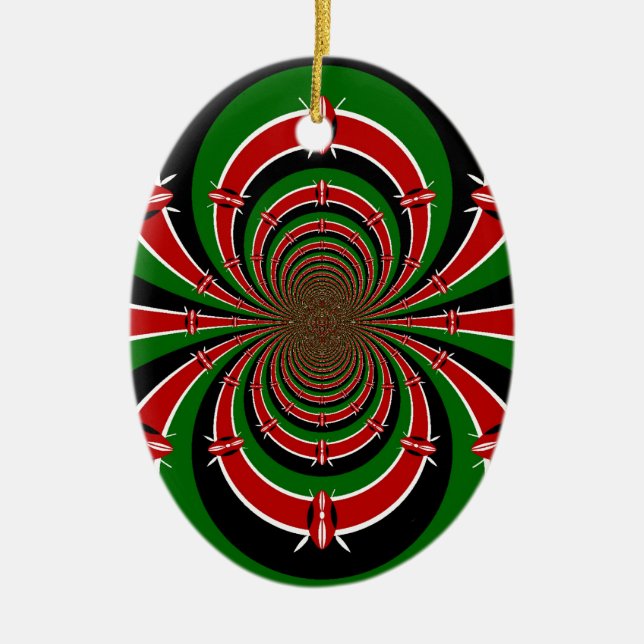 Vibrant Kenya Vision: Mirrored Kenyan Flag Art  Ceramic Tree Decoration (Front)