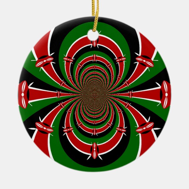 Vibrant Kenya Vision: Mirrored Kenyan Flag Art  Ceramic Tree Decoration (Front)