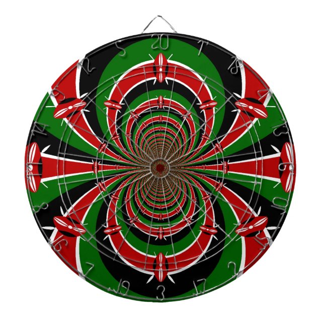 Vibrant Kenya Vision: Mirrored Kenyan Flag Art  Dartboard (Front)