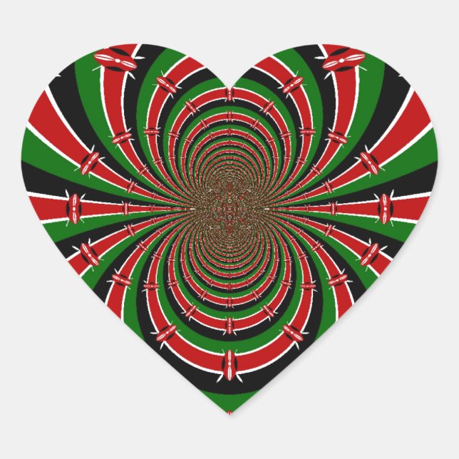 Vibrant Kenya Vision: Mirrored Kenyan Flag Art  Heart Sticker (Front)