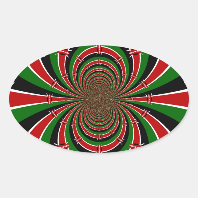 Vibrant Kenya Vision: Mirrored Kenyan Flag Art  Oval Sticker (Front)