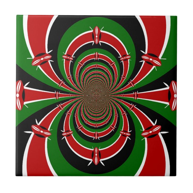 Vibrant Kenya Vision: Mirrored Kenyan Flag Art  Tile (Front)