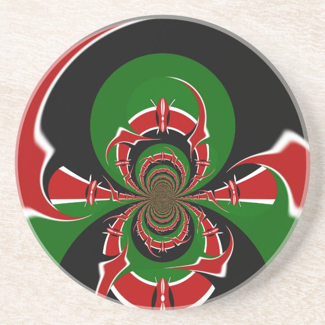 Vibrant Kenyan Flag Pattern: A Powerful Art Coaster (Front)