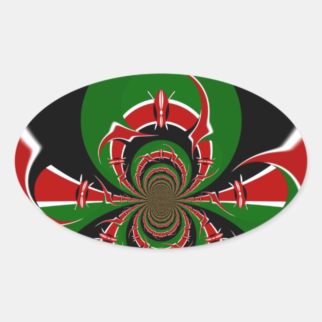 Vibrant Kenyan Flag Pattern: A Powerful Art Oval Sticker (Front)
