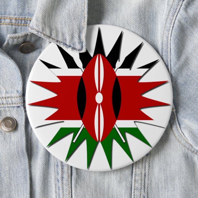 Vibrant Kenyan Flag Pattern: An 18-Star Art 6 Cm Round Badge (In Situ)