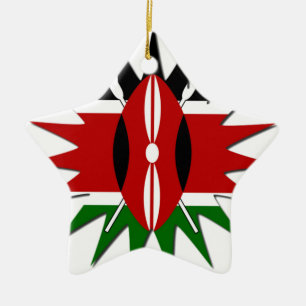 Vibrant Kenyan Flag Pattern: An 18-Star Art Desig Ceramic Tree Decoration