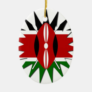 Vibrant Kenyan Flag Pattern: An 18-Star Art  Desig Ceramic Tree Decoration