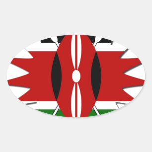 Vibrant Kenyan Flag Pattern: An 18-Star Art Oval Sticker