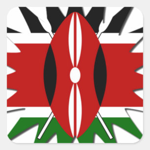 Vibrant Kenyan Flag Pattern: An 18-Star Art Square Sticker