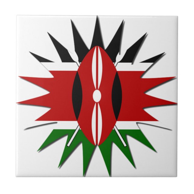 Vibrant Kenyan Flag Pattern: An 18-Star Art Tile (Front)