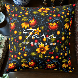 Vibrant Khokhloma-Inspired Floral Decorative Cushion