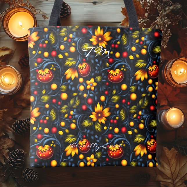 Vibrant Khokhloma Style Floral Pattern Tote Bag (Creator Uploaded)