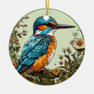 Vibrant Kingfisher Bird Ceramic Tree Decoration