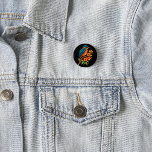 Vibrant Kingfisher with Blossoms – Watercolor Art 3 Cm Round Badge