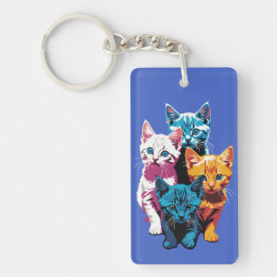 Vibrant Kittens in Pop Art Style Key Ring