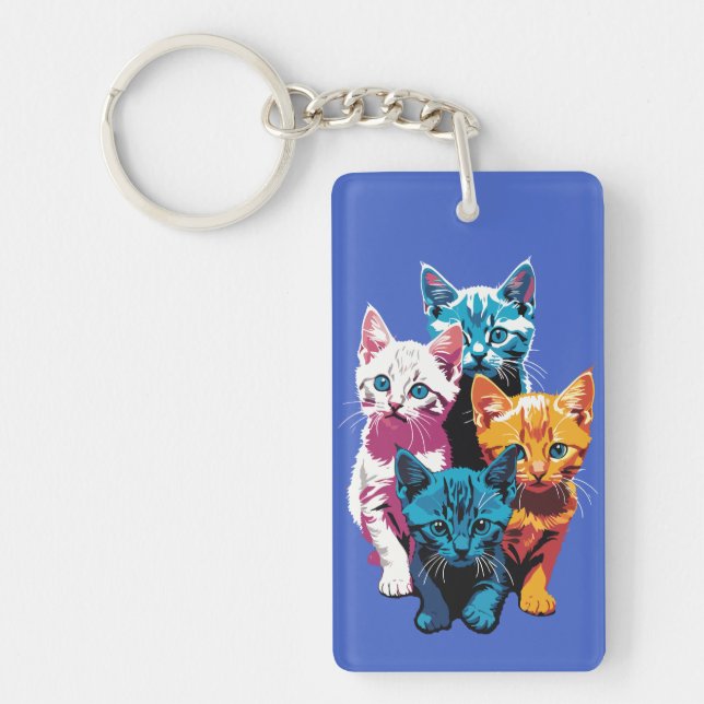 Vibrant Kittens in Pop Art Style Key Ring (Front)