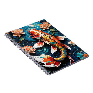 Vibrant Koi and Beautiful Flowers Aquatic Scene Notebook