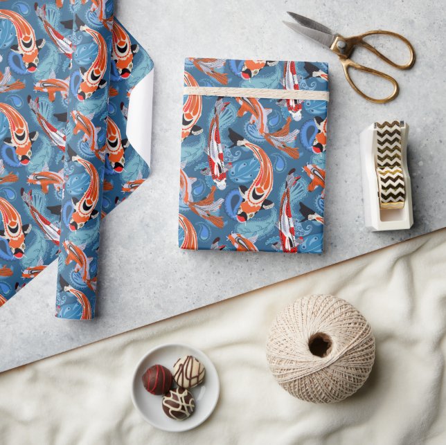 Vibrant Koi Fish Among Paisley Pattern Wrapping Paper (Crafts)