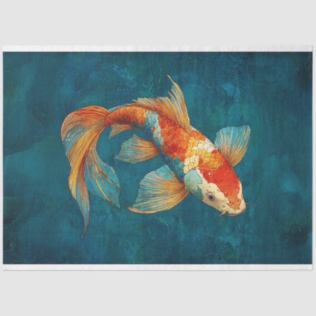 Vibrant Koi Fish Illustration Decoupage Tissue Paper (Front)