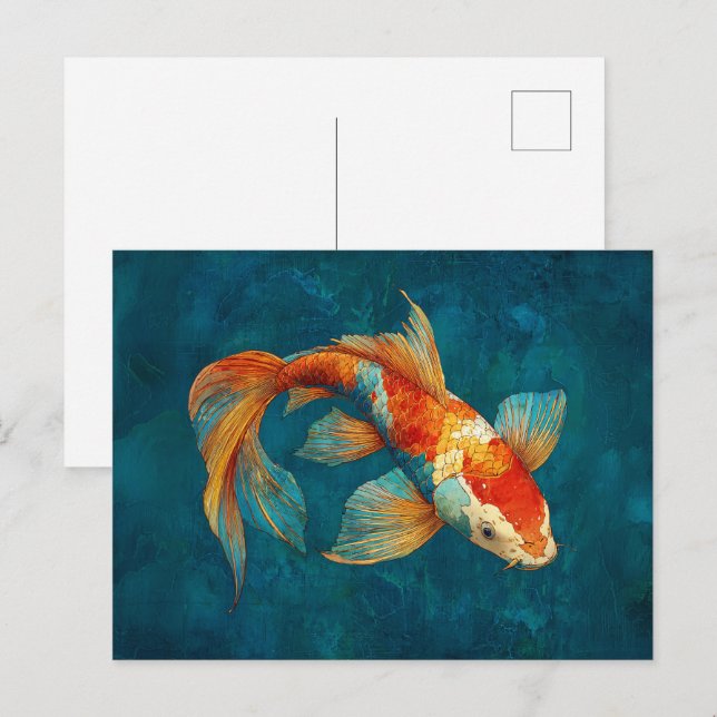 Vibrant Koi Fish Illustration Postcard (Front/Back)