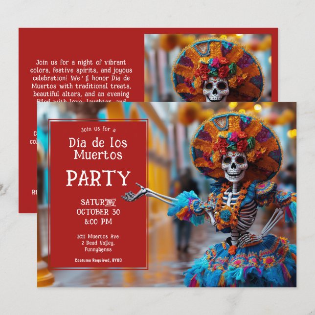 💀 Vibrant La Calavera in blue Invitation (Front/Back)