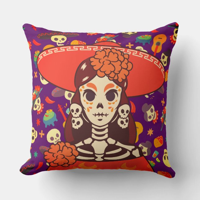 Vibrant La Catrina Cushion (Front)