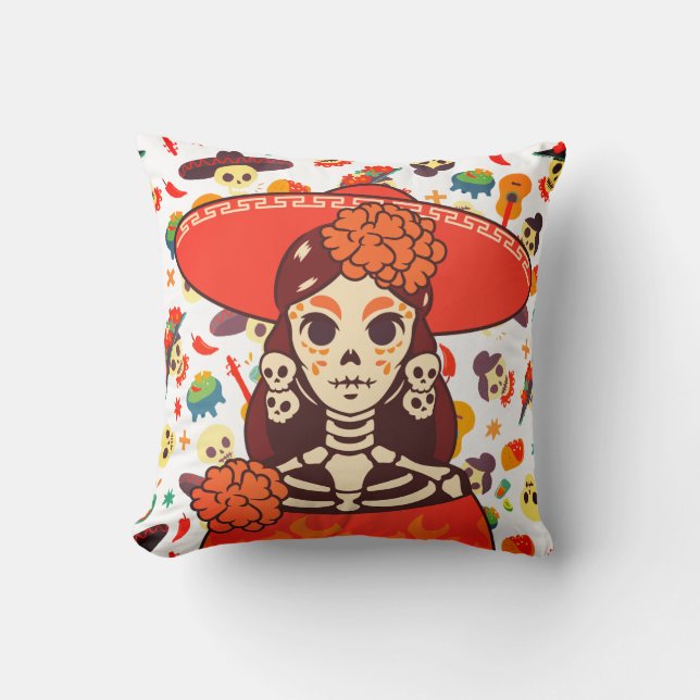 Vibrant La Catrina Cushion (Front)
