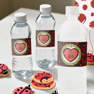 Vibrant Ladybug Polka Dot Water Bottle Label 