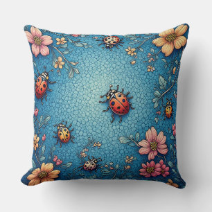Vibrant Ladybugs and Blossoms Pattern Cushion