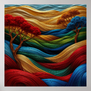 Vibrant Landscape with Textured Colourful Waves Poster