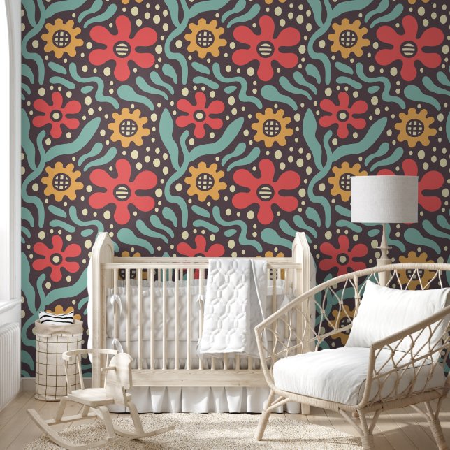 Vibrant Large Red Wildflowers Floral Botanical Wallpaper (Kids)