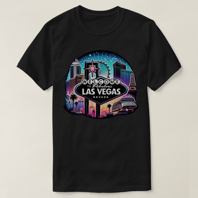 Vibrant Las Vegas Landmark and Skylines Sticker Id T-Shirt (Design Front)