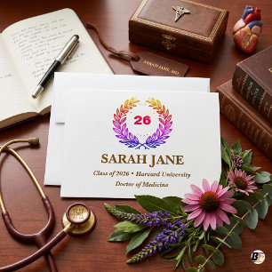 Vibrant Laurel Wreath Medical School Graduation Invitation