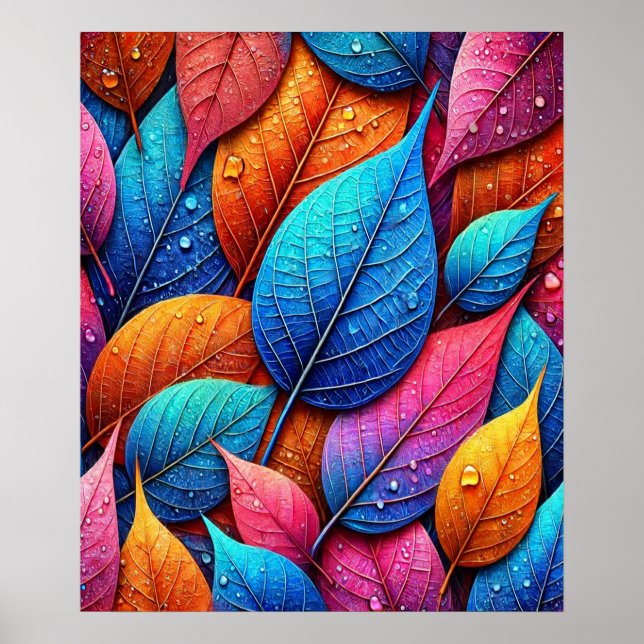 Vibrant Leaf Art - Colourful Nature Design  Poster (Front)