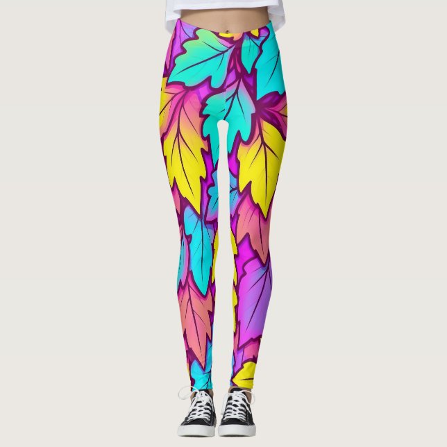 Vibrant Leaf Colorful, Nature Leggings (Front)