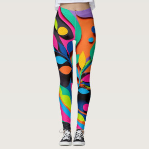 Vibrant Leaf Wave Harmony Leggings