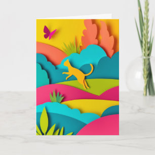 Vibrant Leaping Cat Card