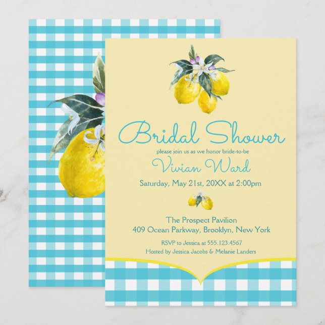 Vibrant Lemon Bridal Shower Invitations (Front/Back)
