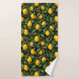 Vibrant Lemon Citrus Tree Pattern Bath Towel