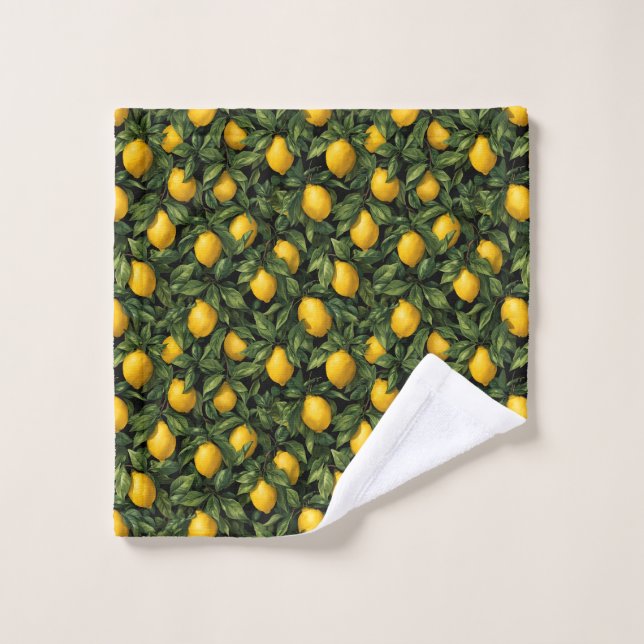 Vibrant Lemon Citrus Tree Pattern Bath Towel Set (Wash Cloth)