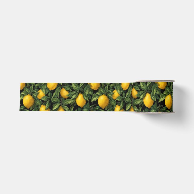 Vibrant Lemon Citrus Tree Pattern Grosgrain Ribbon (Front)