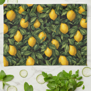 Vibrant Lemon Citrus Tree Pattern Tea Towel